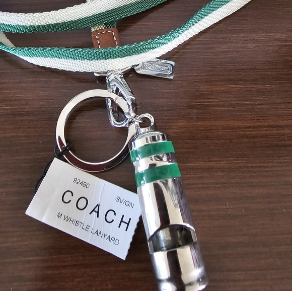COACH 3D Whistle Solid Silver Nickel Keychain Key Ring FOB with Lanyard. NEW - Picture 4 of 5